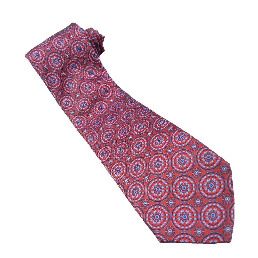 Canali Silk Tie Ajrakn Mandela Pattern 100% Silk Made in Italy Red Blue
